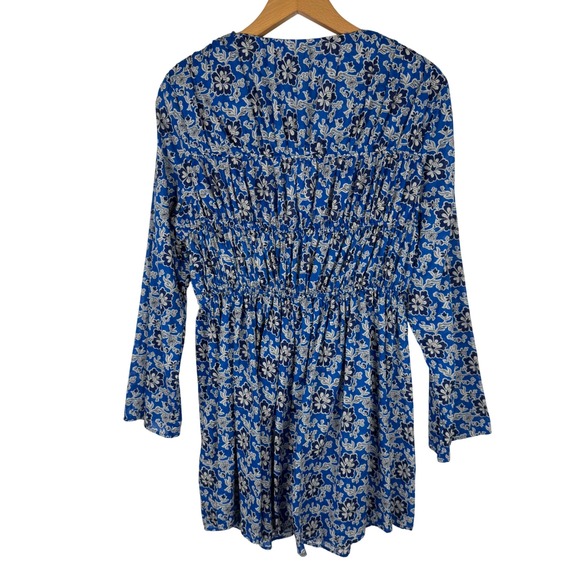 J.Crew Tie Front Floral Mini Beach Dress Womens S Cotton Viole Blue - Picture 7 of 9